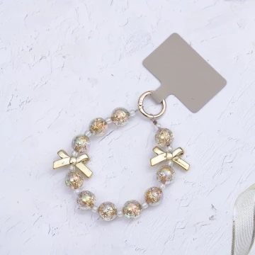 輕奢水晶球蝴蝶結×手機腕帶掛繩×金色