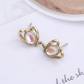 金線條愛心貓眼石×吊墜耳環