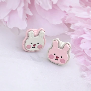 粉白綿花糖小兔&times;三角耳夾