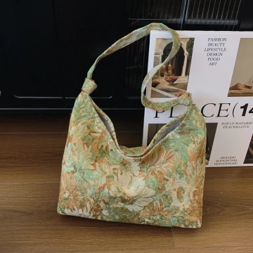 印象派花卉&times;肩背包&times;綠色