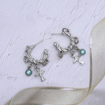 C字麻花圈十字架×吊墜耳環