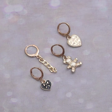 甜美小熊愛心×單邊四套件耳扣組