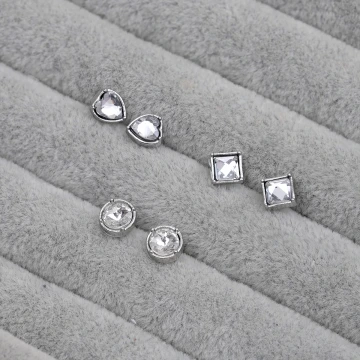 幾何簡約晶鑽&times;三套件耳環組