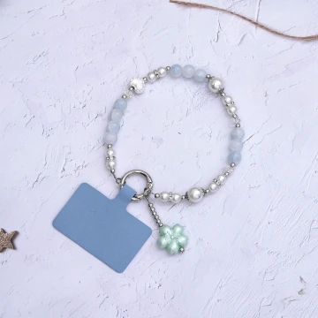 貓眼石琉璃小花×手機腕帶掛繩×藍綠