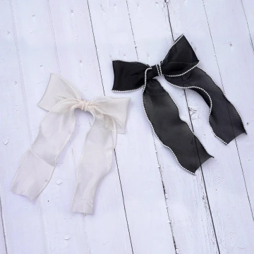 透紗珍珠滾邊蝴蝶結×蝴蝶夾×髮夾×共二色