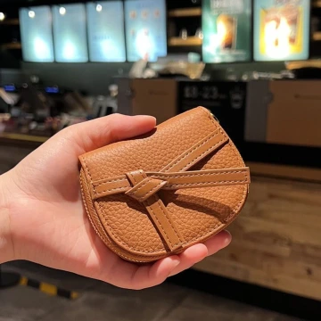 禮物綁帶荔枝紋皮革×風琴卡夾×棕咖