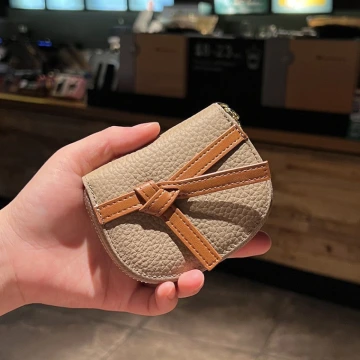 禮物綁帶荔枝紋皮革&times;風琴卡夾&times;駝灰