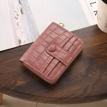 簡約鱷魚紋皮革×風琴卡夾×粉紅