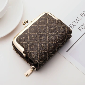 印花零錢口金包&times;雙層可拆&times;風琴卡夾&times;棕咖