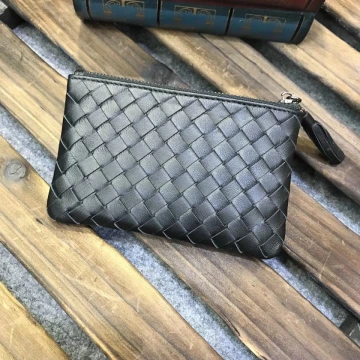 中性質感編織皮革×拉鍊零錢包×黑色