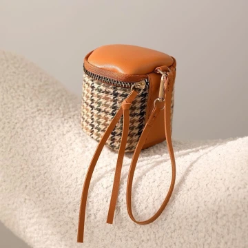 立體千鳥紋×手拿零錢包×棕咖