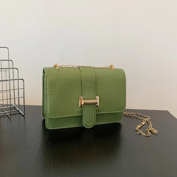 鱷魚石紋經典H扣×斜背包×綠色