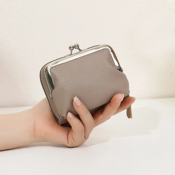 素面荔枝紋口金包×雙層可拆×風琴卡夾×駝灰