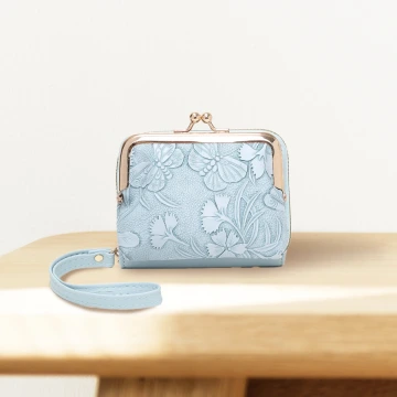 復古花園壓紋口金包×雙層可拆×風琴卡夾×藍色