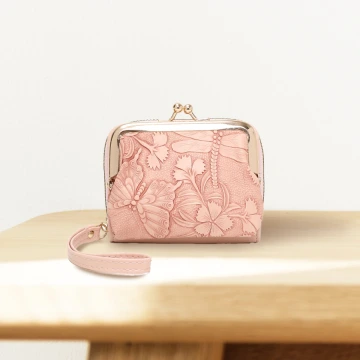 復古花園壓紋口金包×雙層可拆×風琴卡夾×粉紅