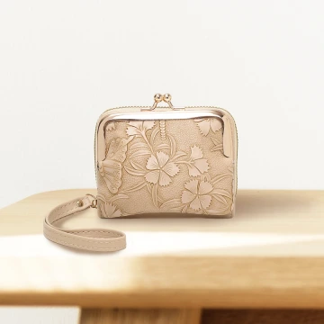 復古花園壓紋口金包×雙層可拆×風琴卡夾×卡其