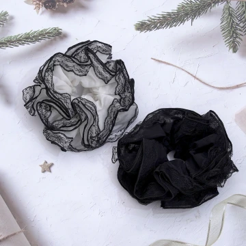 蕾絲邊多層薄紗&times;大腸圈髮束&times;共二色