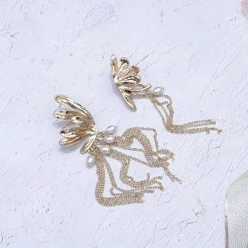 蝴蝶花珍珠流蘇簾×吊墜耳環