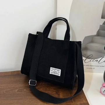 燈芯絨休閒小方包×斜背包×黑色