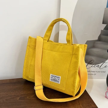 燈芯絨休閒小方包×斜背包×黃色