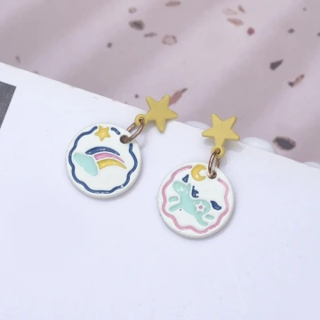 陽光彩虹獨角獸×不對稱吊墜耳環