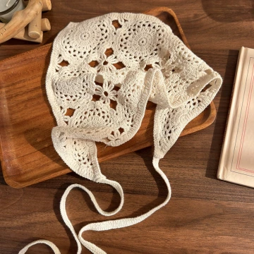 針織鏤空大圓花×三角頭巾