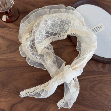 蕾絲花朵裙擺花邊×三角頭巾