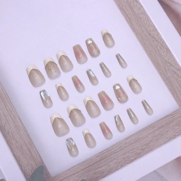 法式粉紅愛心亮面×穿戴式手指甲片×二十四入