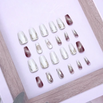 紅咖白巧克力亮面×穿戴式手指甲片×二十四入