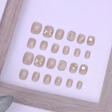 透粉珍珠蝴蝶結亮面&times;穿戴式手指甲片&times;二十四入