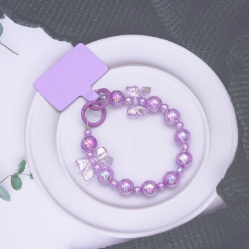 糖果紙彩珠蝴蝶結×手機腕帶掛繩×紫色