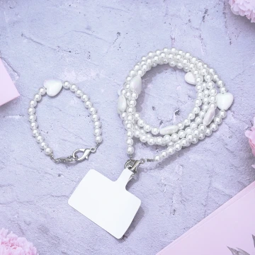 白珍珠小愛心&times;兩用手機繩&times;斜背繩&times;掌上提繩