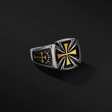 美式&times;復古&times;十字軍金色圖騰&times;開口戒指