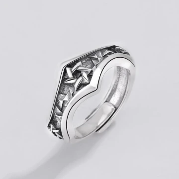 美式×復古×線條六芒星×開口戒指