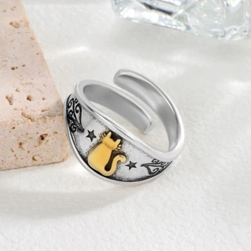 美式×復古×金色貓背影×開口戒指