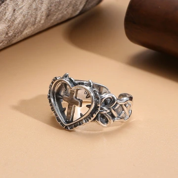 美式×復古×心鎖十字架×開口戒指×中性戒