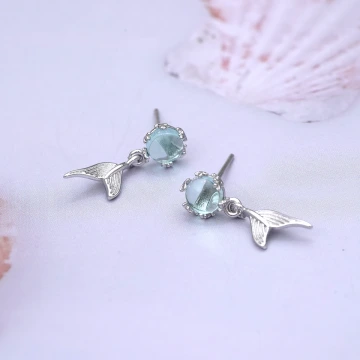 925銀針×藍水滴人魚尾巴×耳環