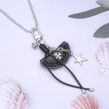 暗黑十字黑皮革×金屬長項鍊