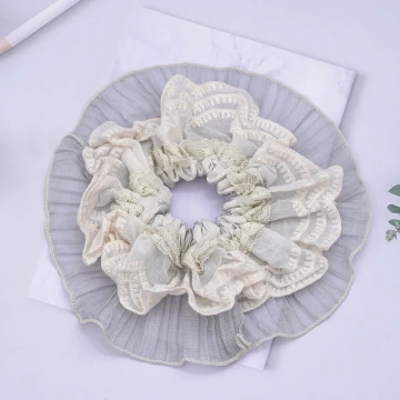 白蕾絲藍薄紗×大腸圈髮束