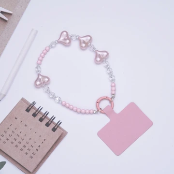 三心相連×手機腕帶掛繩×粉紅