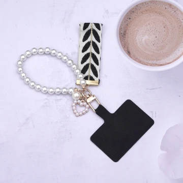 小清新愛心織帶×手機掌上掛繩×黑色