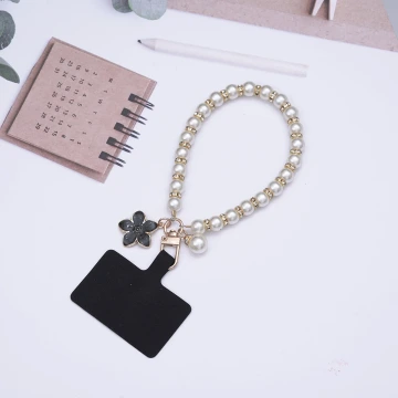 櫻花輕奢珍珠×手機腕帶掛繩×黑色