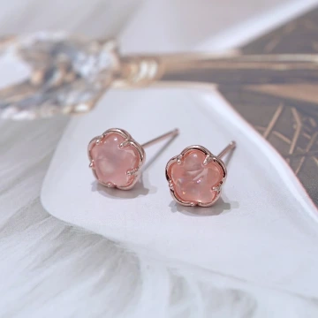 貓眼粉紅桃花×耳環