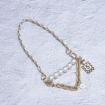 金色山茶花香水瓶珍珠×飲料杯繩×白色提把