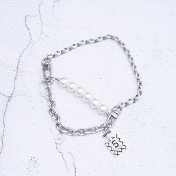 銀色山茶花香水瓶珍珠&times;飲料杯繩&times;白色提把