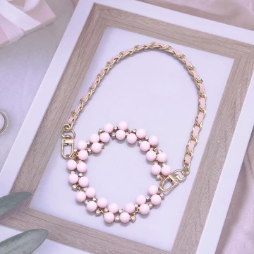 粉紅鑲鑽珍珠葡萄&times;飲料杯繩&times;粉紅提把