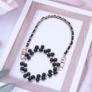 黑色鑲鑽珍珠葡萄×飲料杯繩×黑色提把