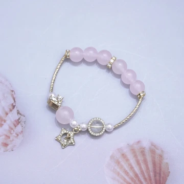 愛心星星粉珠彎管×固定式串珠手鍊