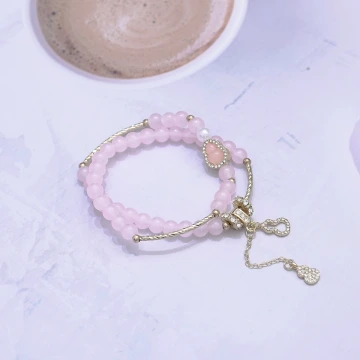 粉紅雙層福蘆&times;固定式串珠手鍊