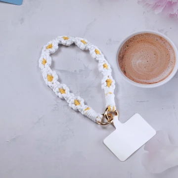 小花朵編織×手機腕帶掛繩×白色